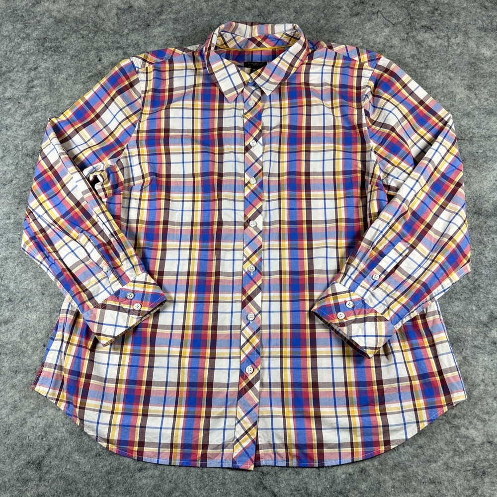 Talbots Blouse Women's XL Petite Multicolor Plaid Button Up Long Sleeve Cotton